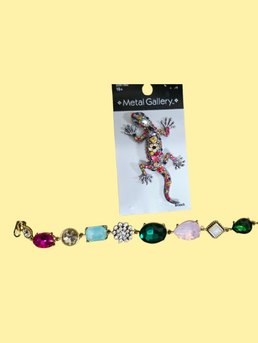 Colorful Crystal Lizard Brooch with Multicolor Gem Necklace Accent